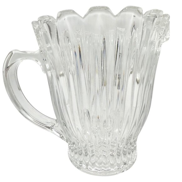Vintage Clear Glass Creamer With Ribbed Design and Scalloped Rim 4 oz Capacity - Picture 1 of 6